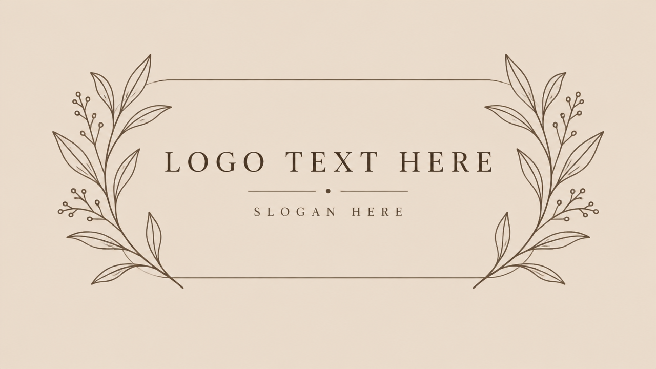Minimalist boho botanical Instagram logo design featuring delicate line art leaves and serif typography on warm beige card