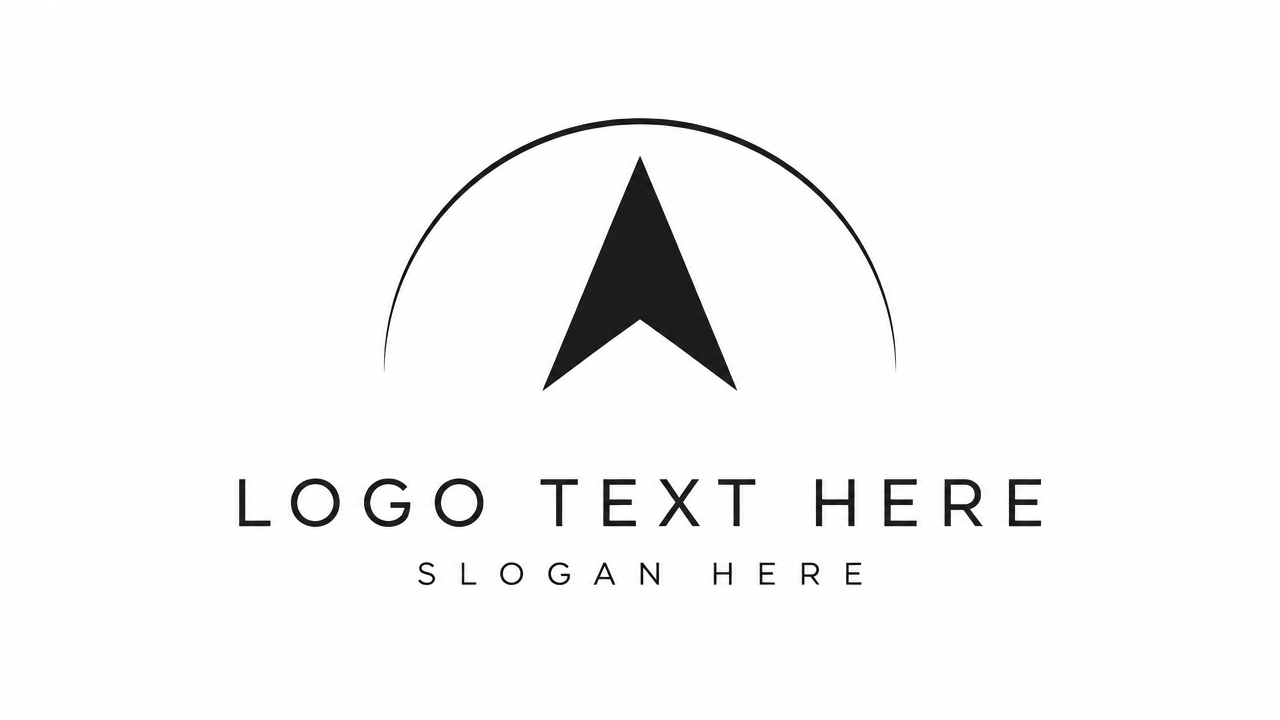 Minimalist true north logo design with an upward arrow and sleek curved horizon arc on white card