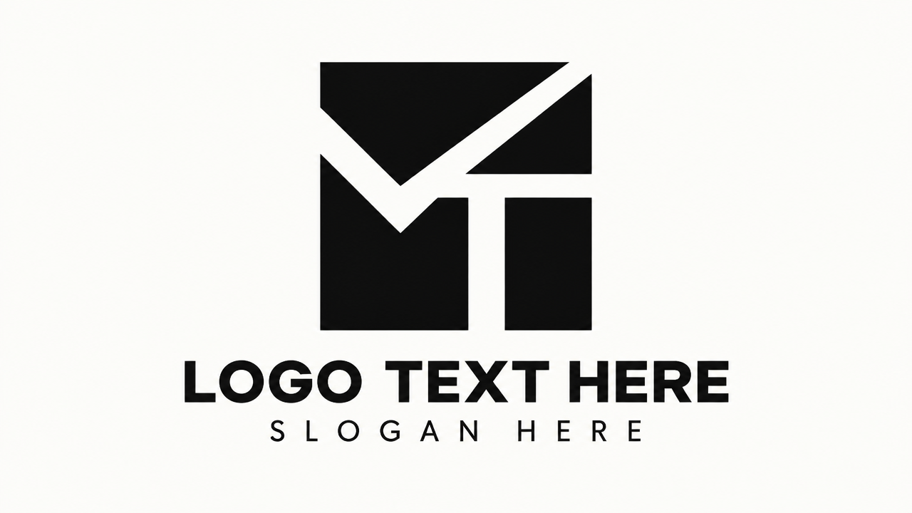 Minimalist geometric MT logo design utilizing negative space cutting inside a solid square block