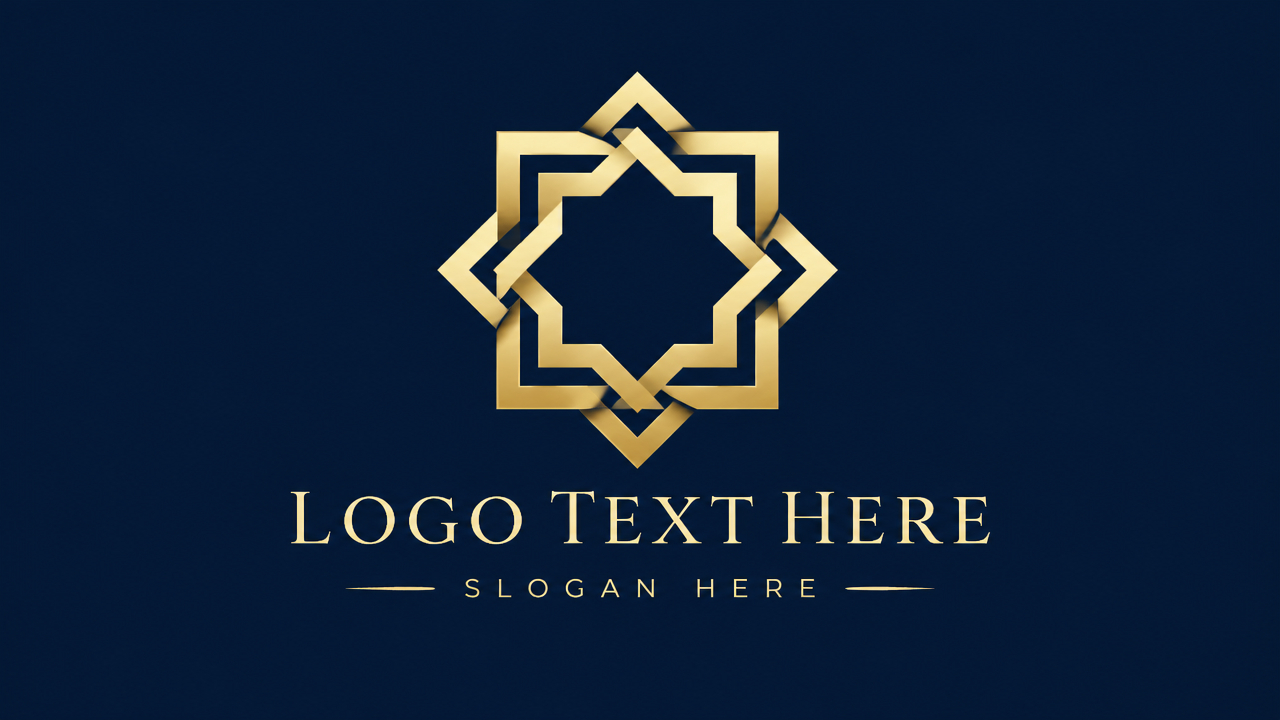 Modern geometric Islamic 8-pointed star logo design with gold lines for a halal fintech brand