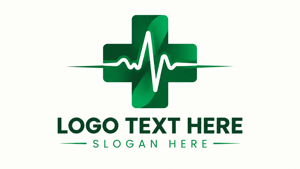 Urgent care and cardiology hospital logo design featuring an ECG heartbeat pulse line integrated into a medical cross