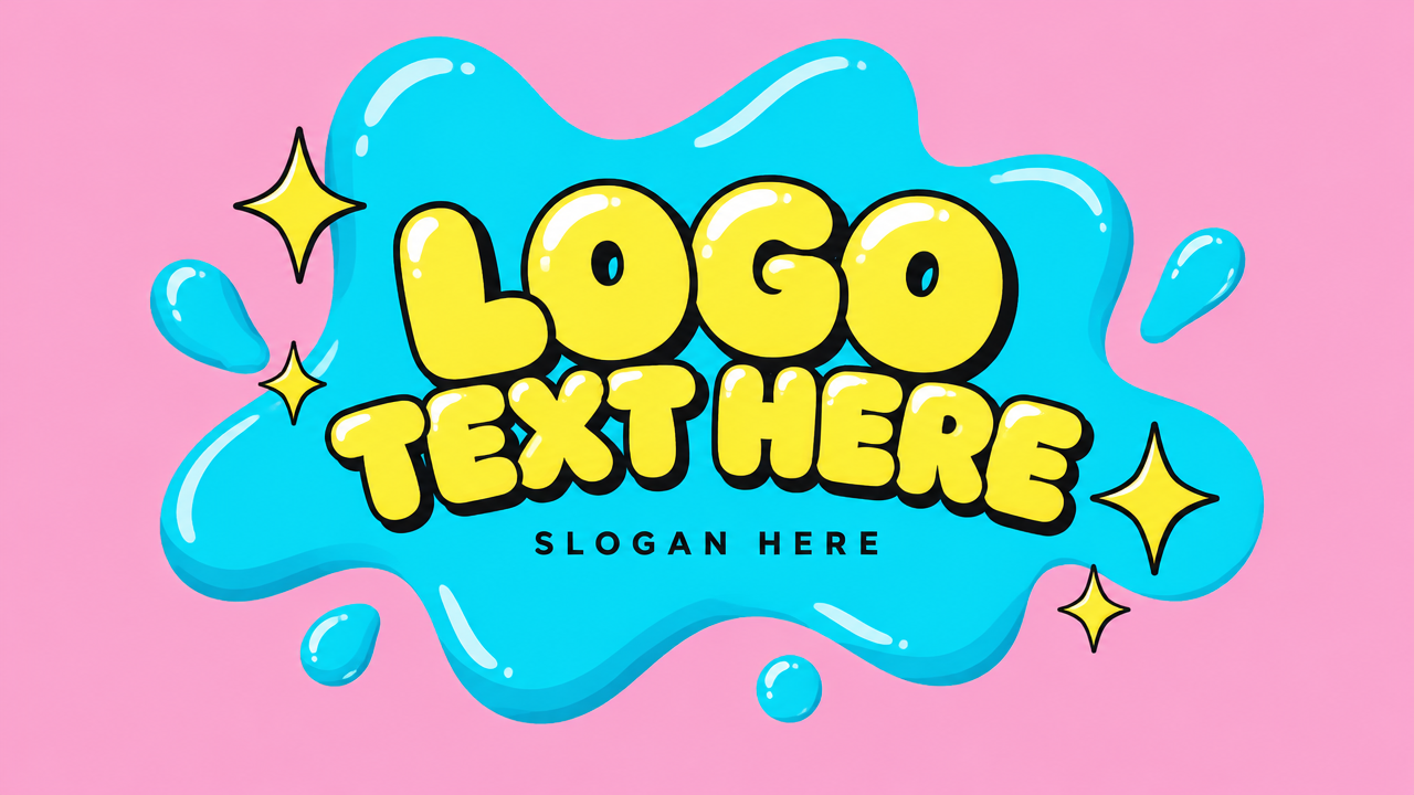 Vibrant Y2K pop Instagram logo design with playful bubble text and colorful fluid blob shape on pink background