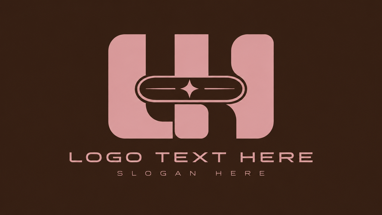 Trendy Y2K aesthetic design and fashion studio logo with modular pink typography on chocolate brown card