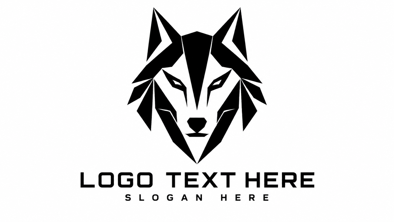 Minimalist black and white geometric polygon wolf head logo design on clean white card