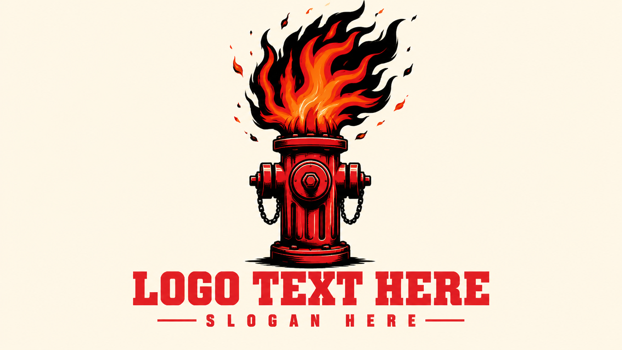 Ironic streetwear fire logo design featuring a red fire hydrant erupting into a massive flame on cream card