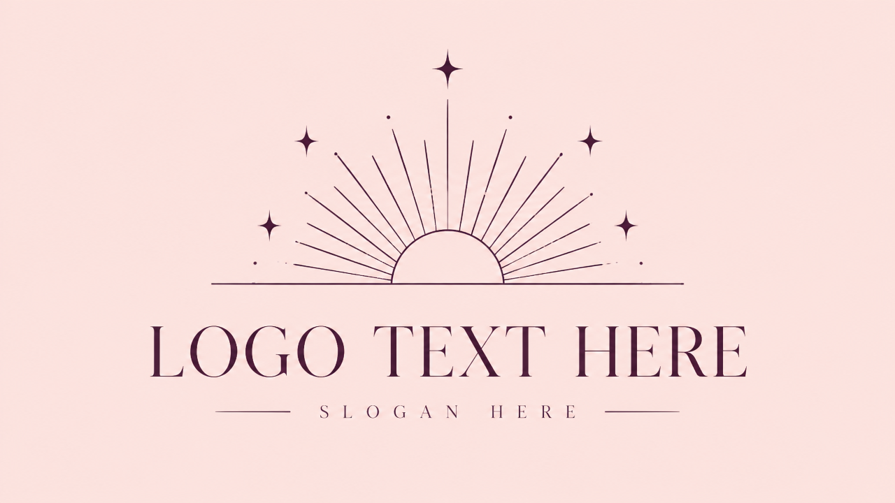 Delicate fine-line celestial sunshine logo design with diamond sparkle stars on blush pink card