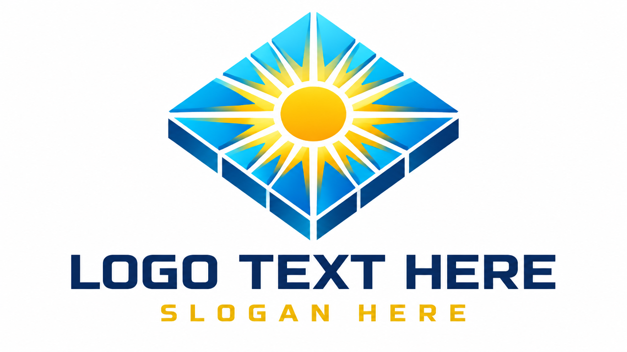 Modern geometric solar energy logo design with dynamic intersecting sunlight rays on white background
