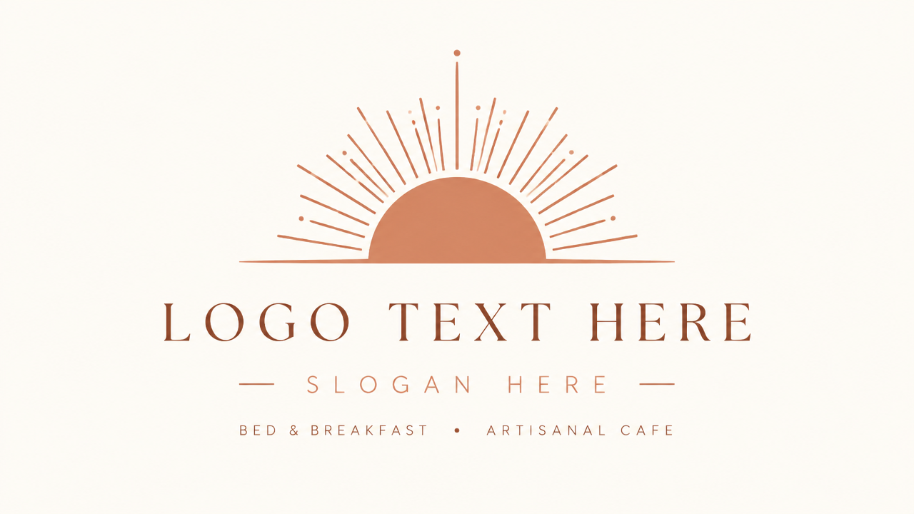 Elegant minimalist half-sun sunrise logo design with fine geometric rays on warm cream card