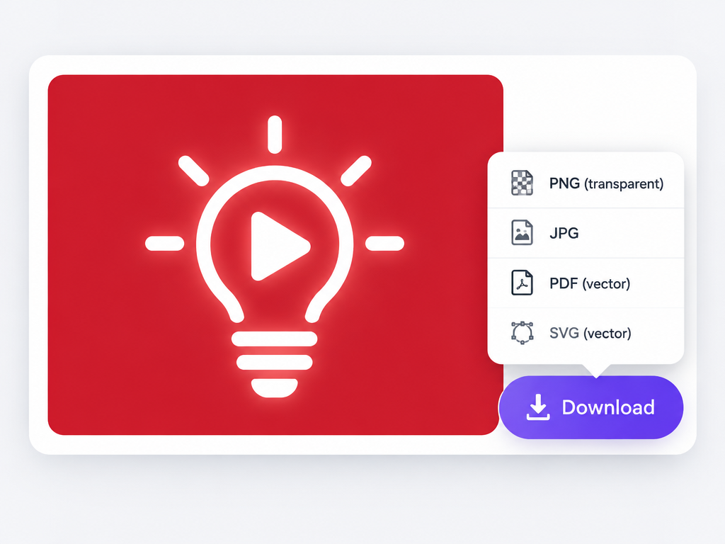Advertising logo design presentation card with instant download button and vector file format export dropdown menu