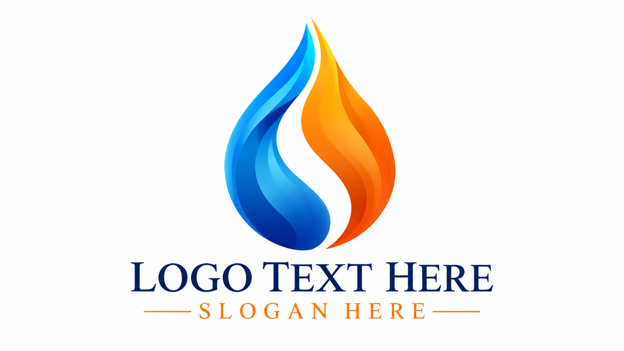 Modern dual-color fire logo design featuring blue gas flame and orange fire on clean white card