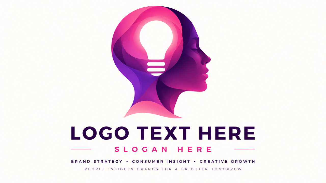 Strategic advertising agency logo design with human head silhouette and lightbulb negative space on white card