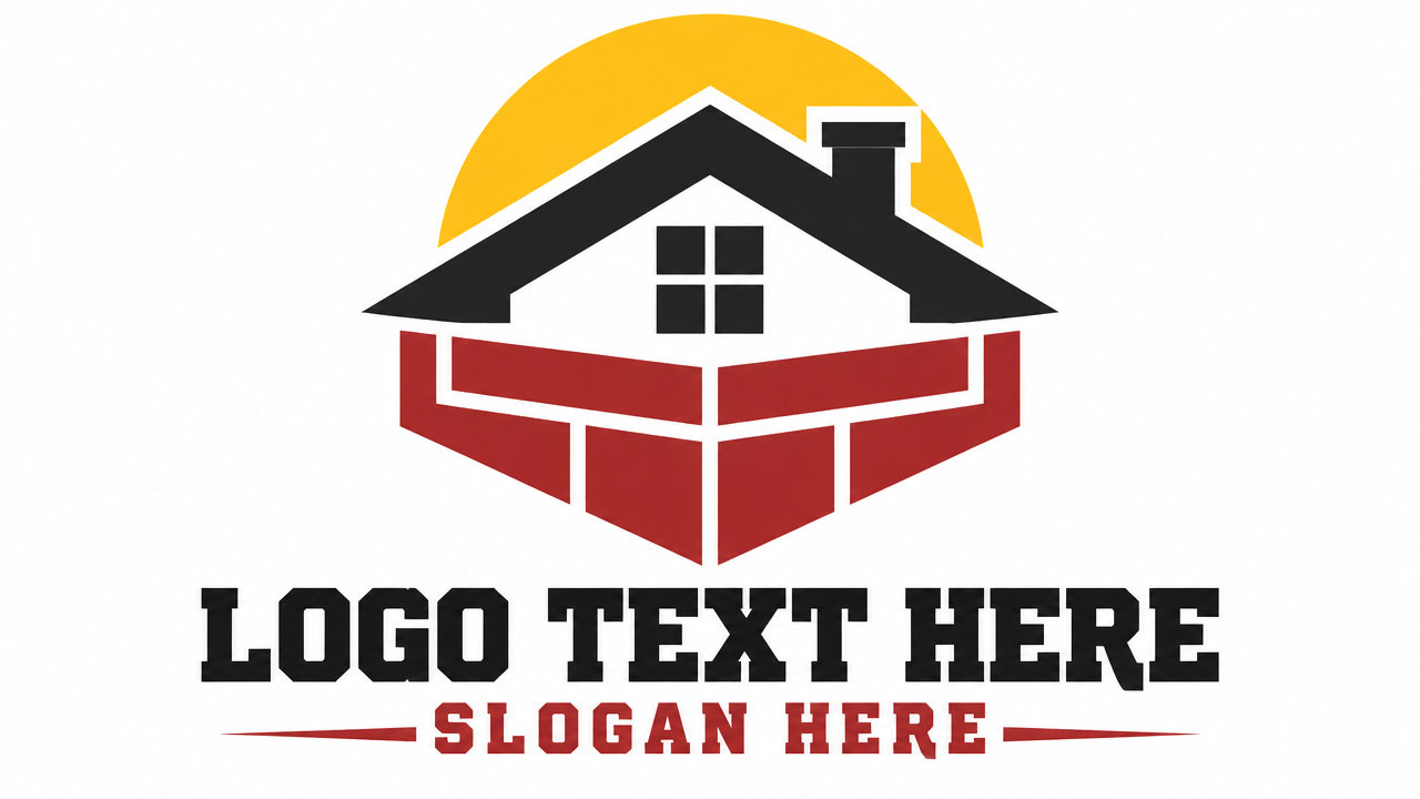 Heavy-duty construction and roofing house logo design with foundation shield on white card