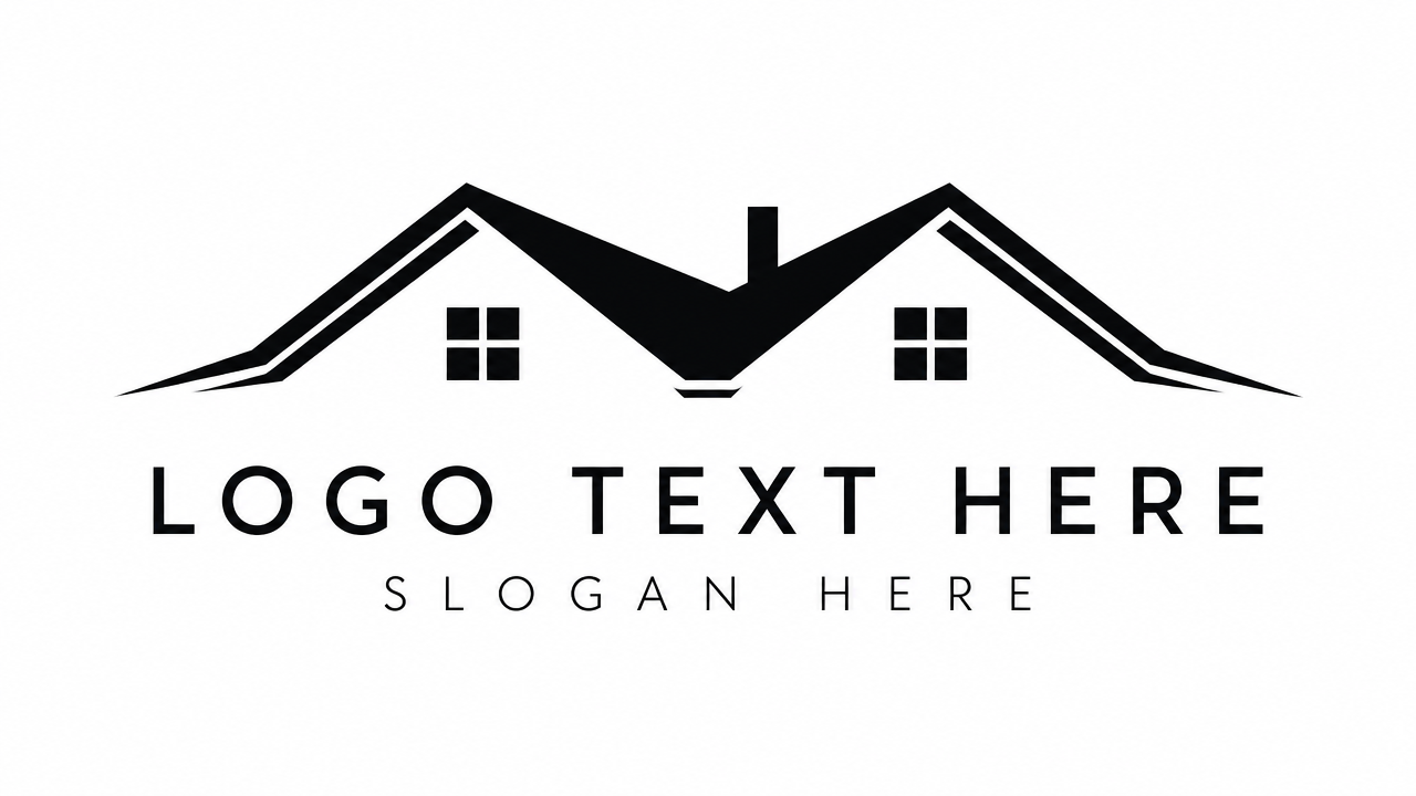 Minimalist luxury real estate house logo design featuring modern twin-roof architectural lines on white card