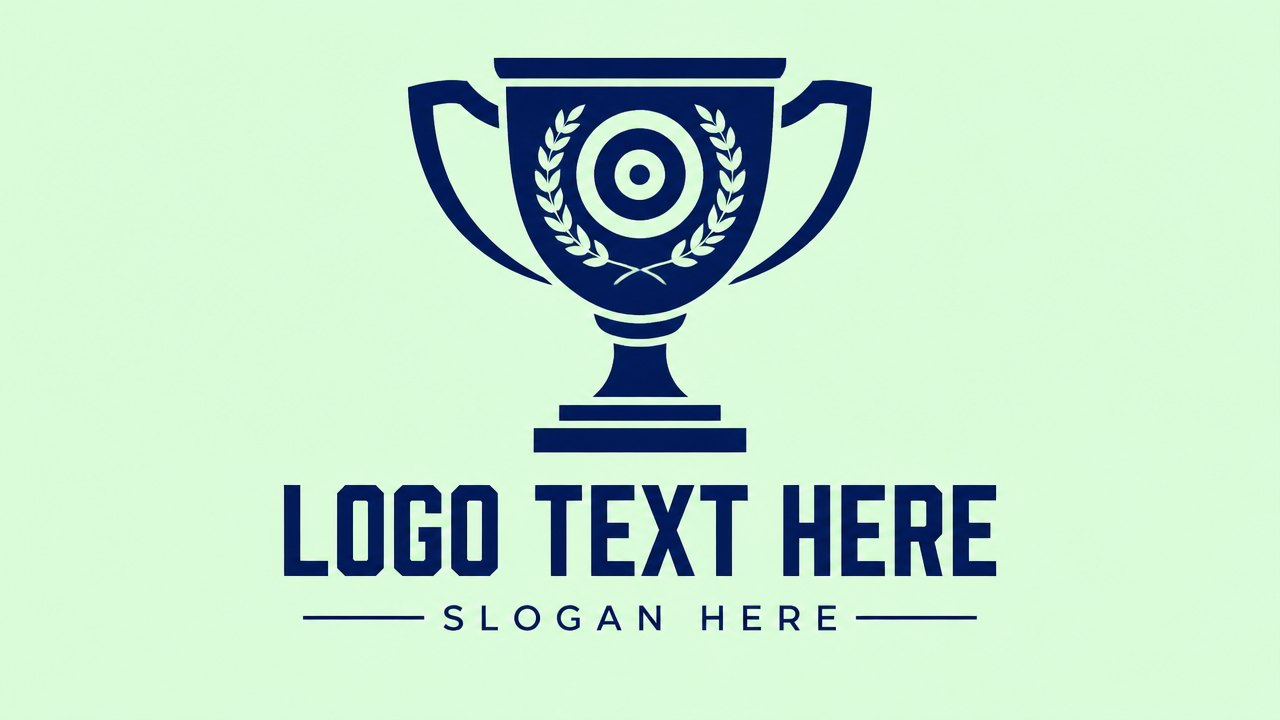 Modern geometric trophy cup contest logo design with victory medallion on pale mint card