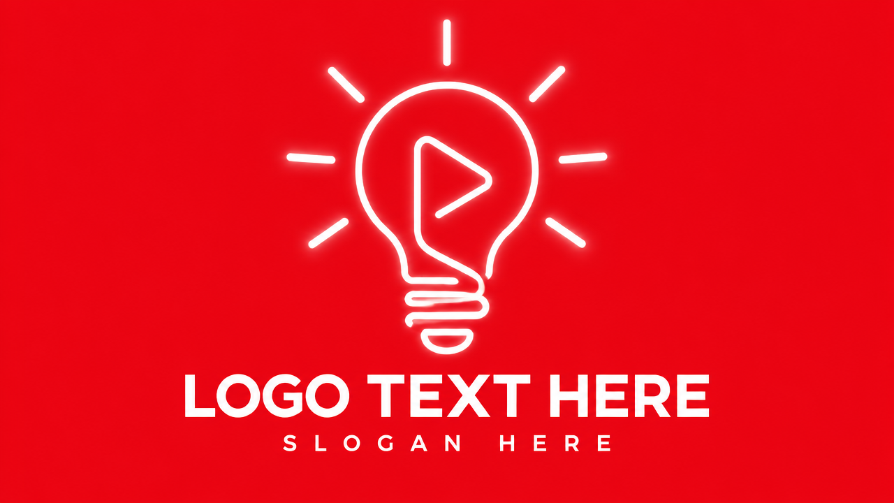 Creative advertising agency logo design with lightbulb and video play button line art on red background