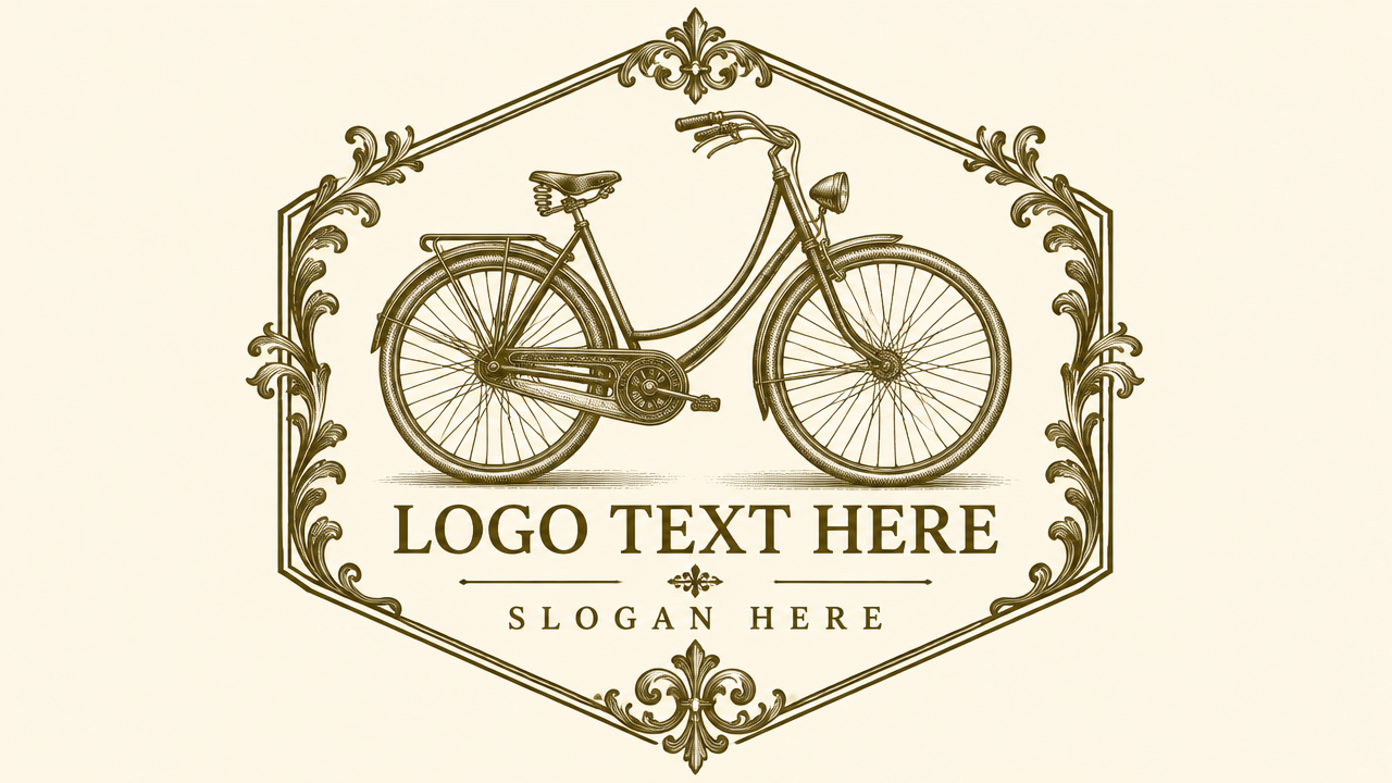 Heritage vintage cruiser bicycle logo design inside an ornate antique hexagonal crest on cream card