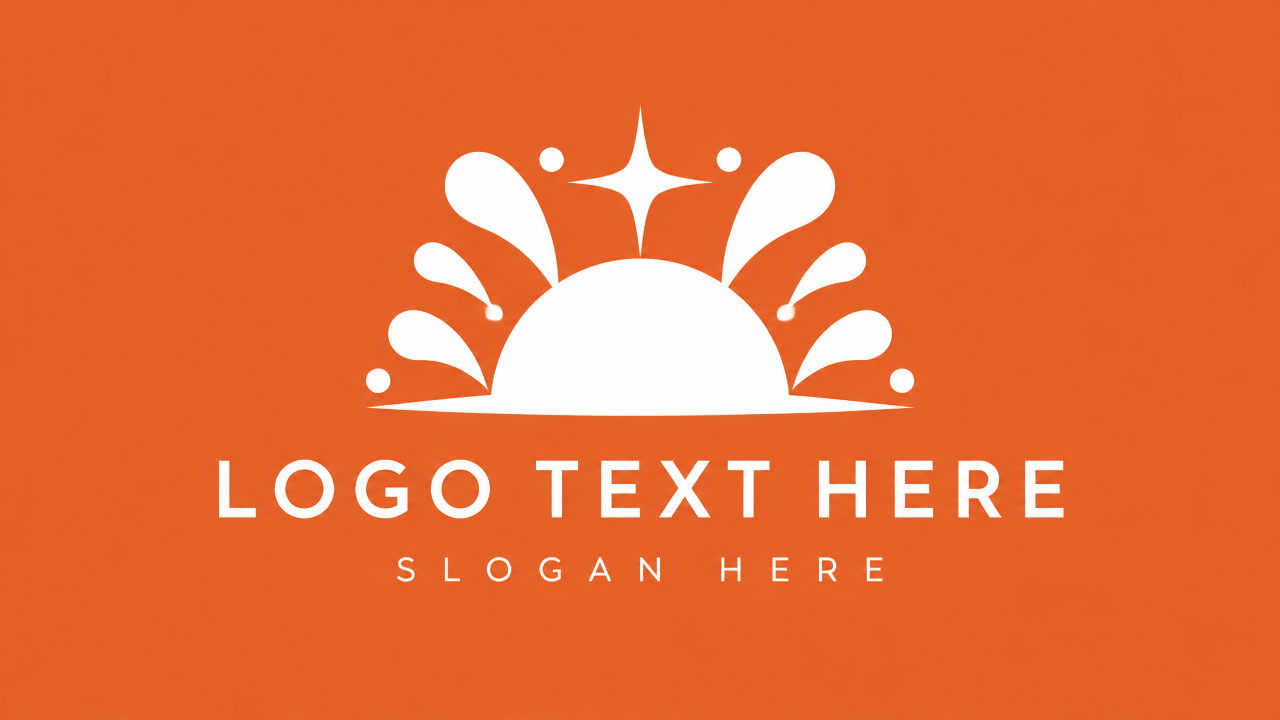 Modern minimalist sunrise splash logo design with four-point star on vibrant orange card