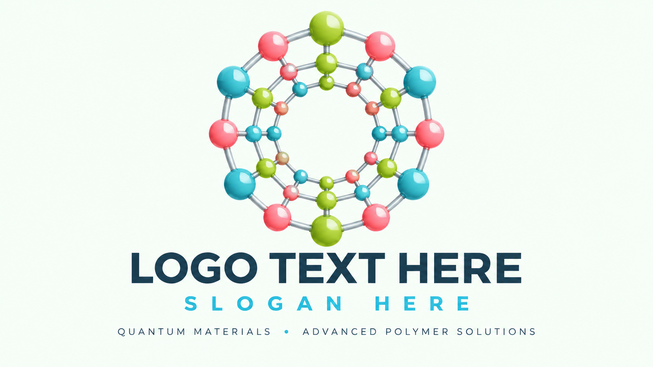 Nanotechnology and molecular science logo design with colorful connected atom nodes in circular orbit on light card