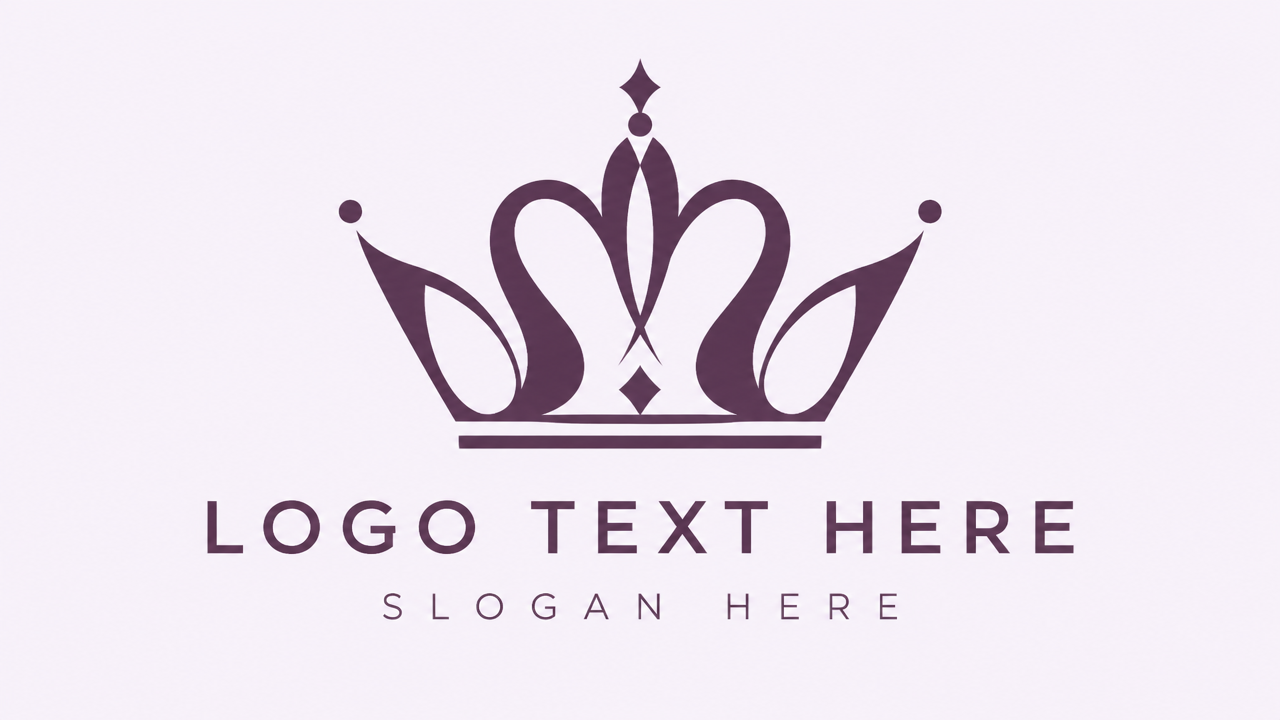 Modern minimalist royal crown logo design with elegant fluid curves on pale lilac card