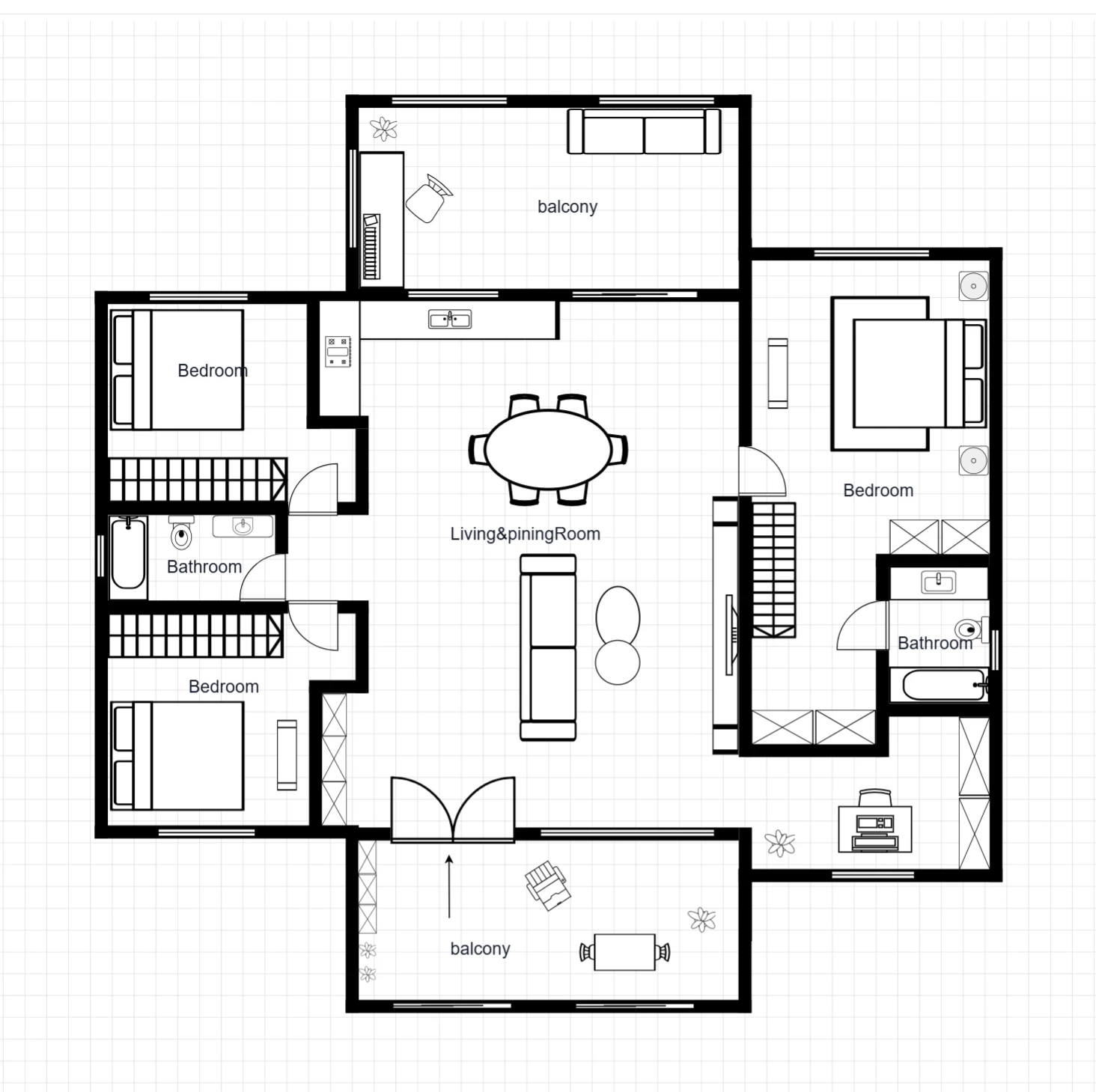 House Floor Plan with Dual Balcony