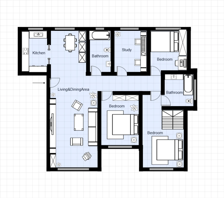 3 Bedroom Apartment with Study reference layout