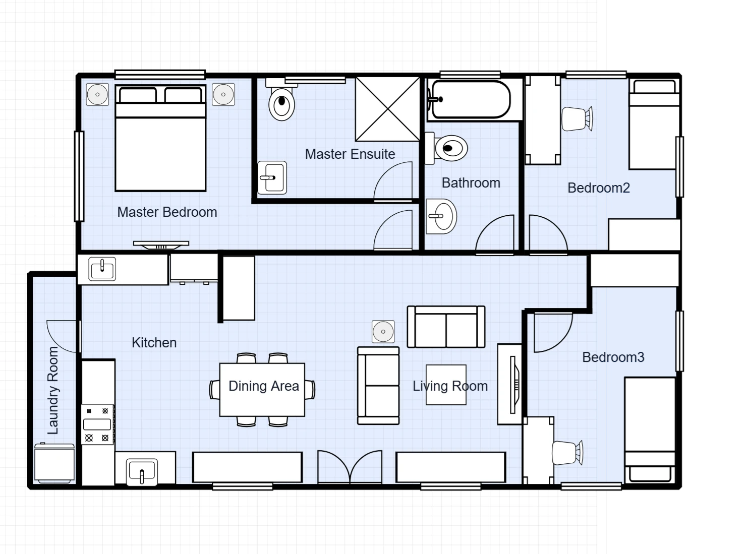 3 Bedroom House with Master Ensuite Floor Plan Template