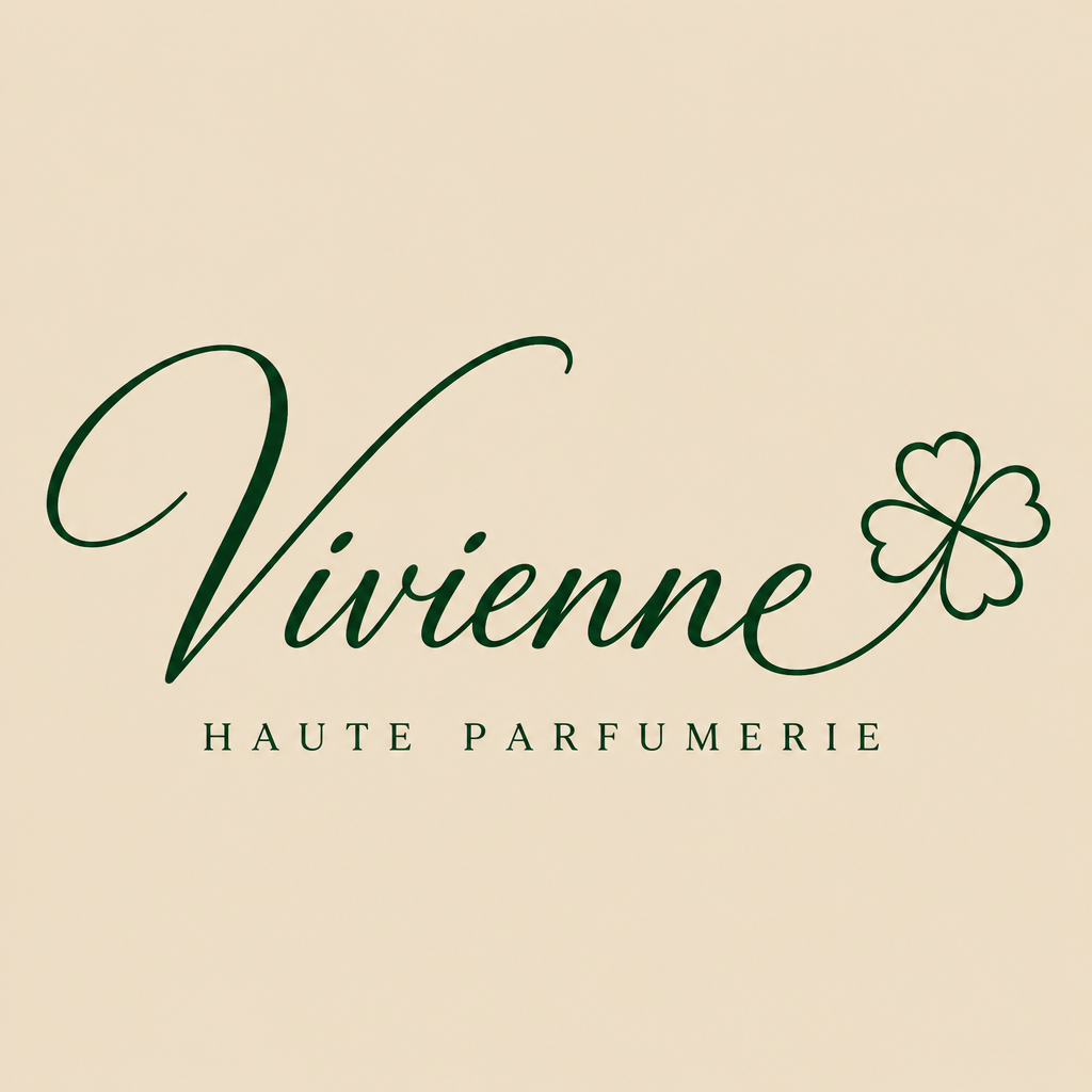 Deep emerald-green signature with a clover flourish centered on a warm sand-beige background.