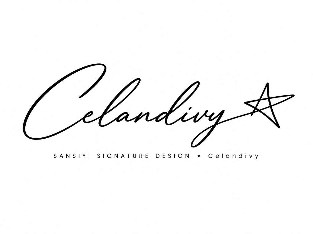 Minimalist black ink signature Celandivy ending in a hand-drawn star flourish on a white background.