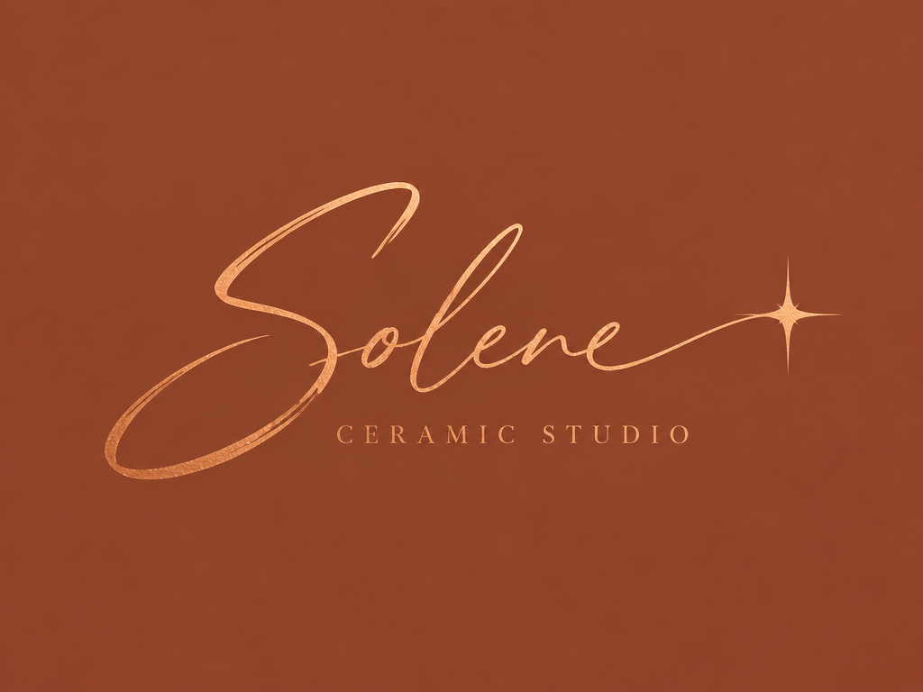 Metallic copper signature with a starburst flourish on a warm terracotta background.