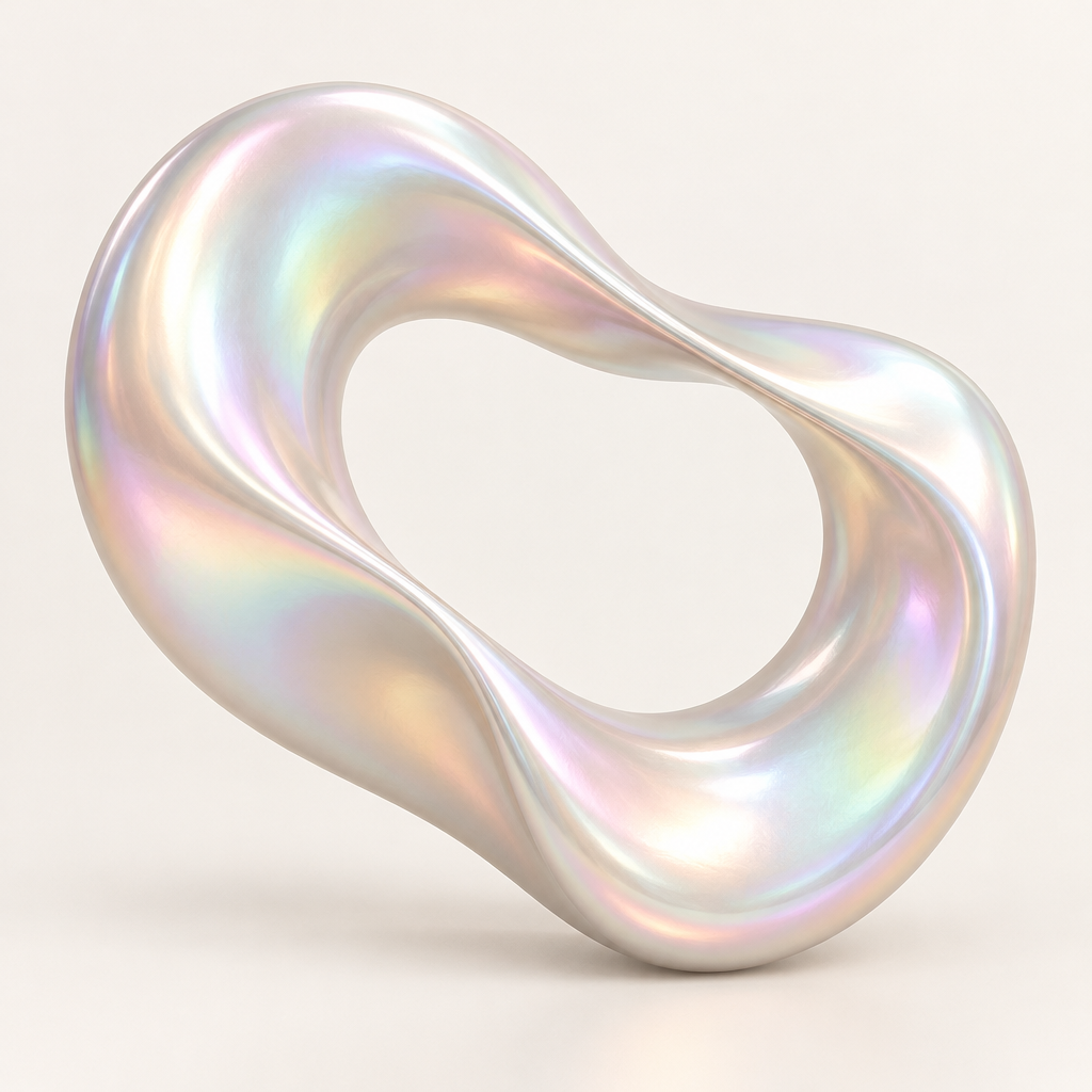 Seamless flowing mobius ribbon with an iridescent mother-of-pearl finish and gentle curves