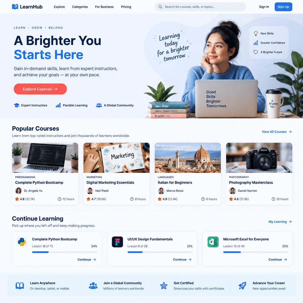 Educational app UI featuring a video player and lesson list.