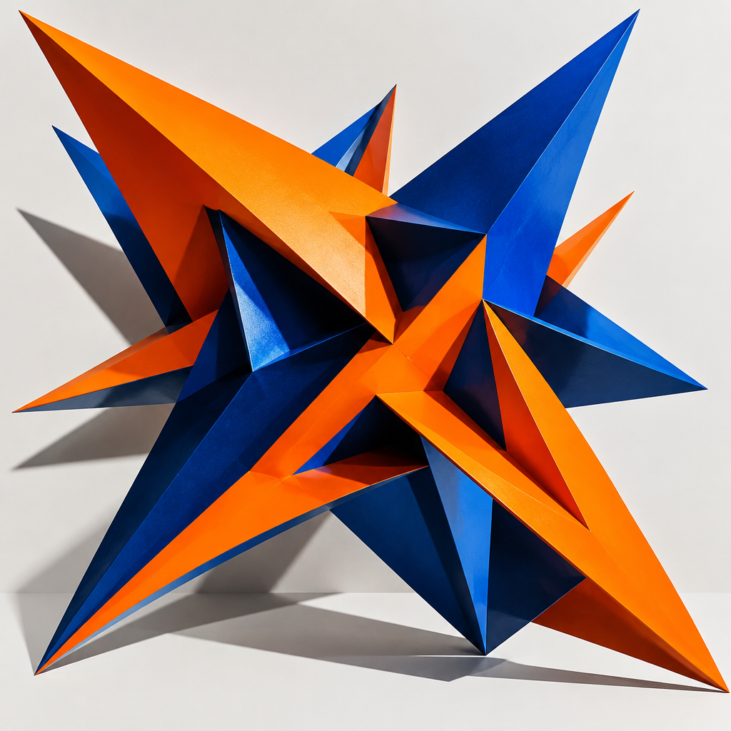 Energetic composition of sharp intersecting geometric planes with bold saturated warm colors