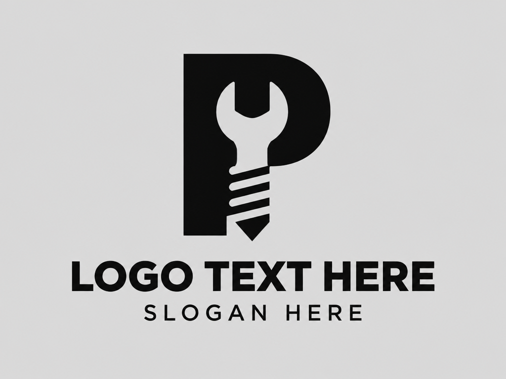 Clever negative space wrench and threaded screw logo with placeholder text