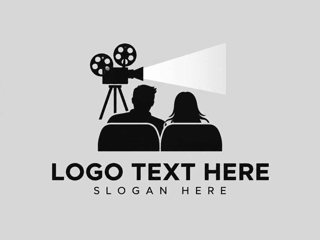 Minimalist black and white cinema audience logo with placeholder text