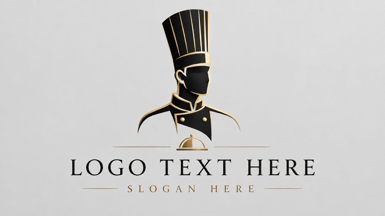 Minimalist luxury fine dining chef silhouette logo template with placeholder text