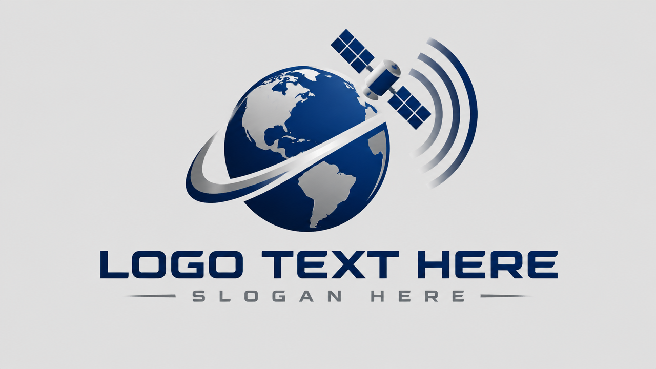 Aerospace satellite and telecommunications orbit logo with placeholder text
