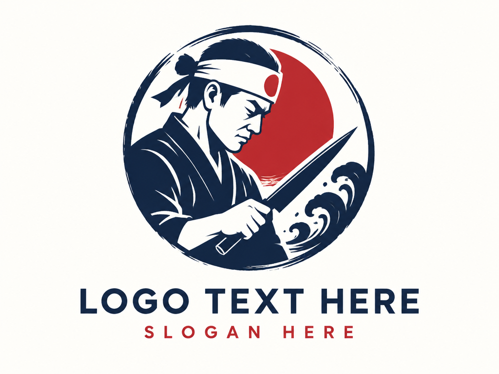 Minimalist Japanese sushi master chef circular logo with placeholder text