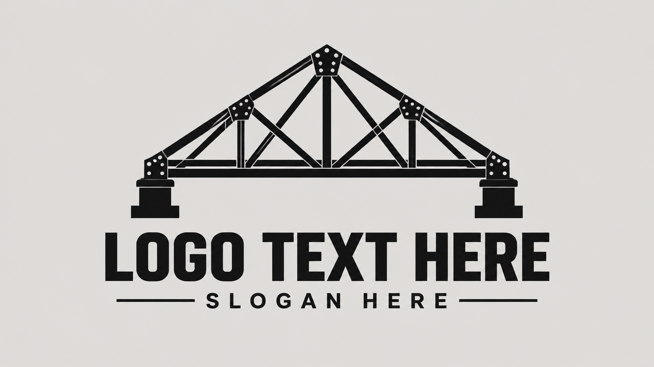 Structural steel truss bridge engineering logo with placeholder text
