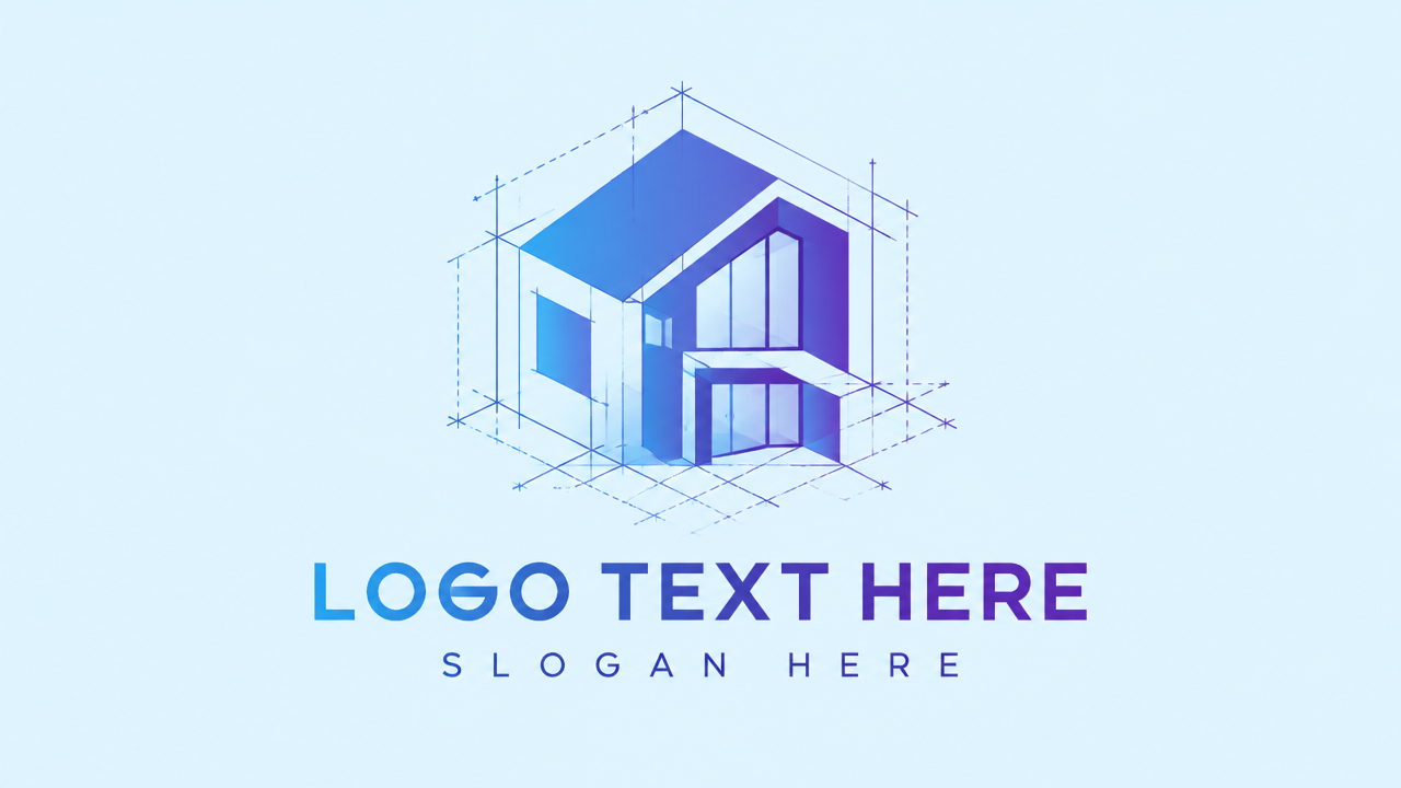 Isometric architectural blueprint house sketch logo with placeholder text