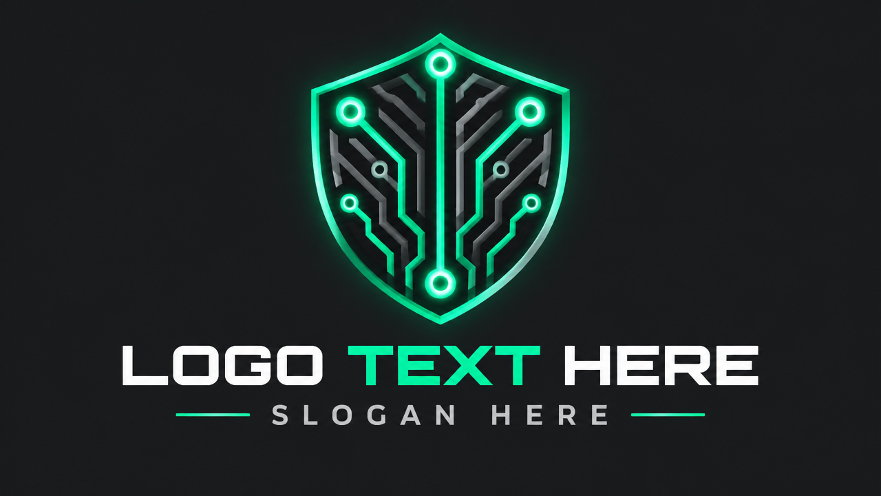Minimalist cybersecurity digital shield logo with placeholder text