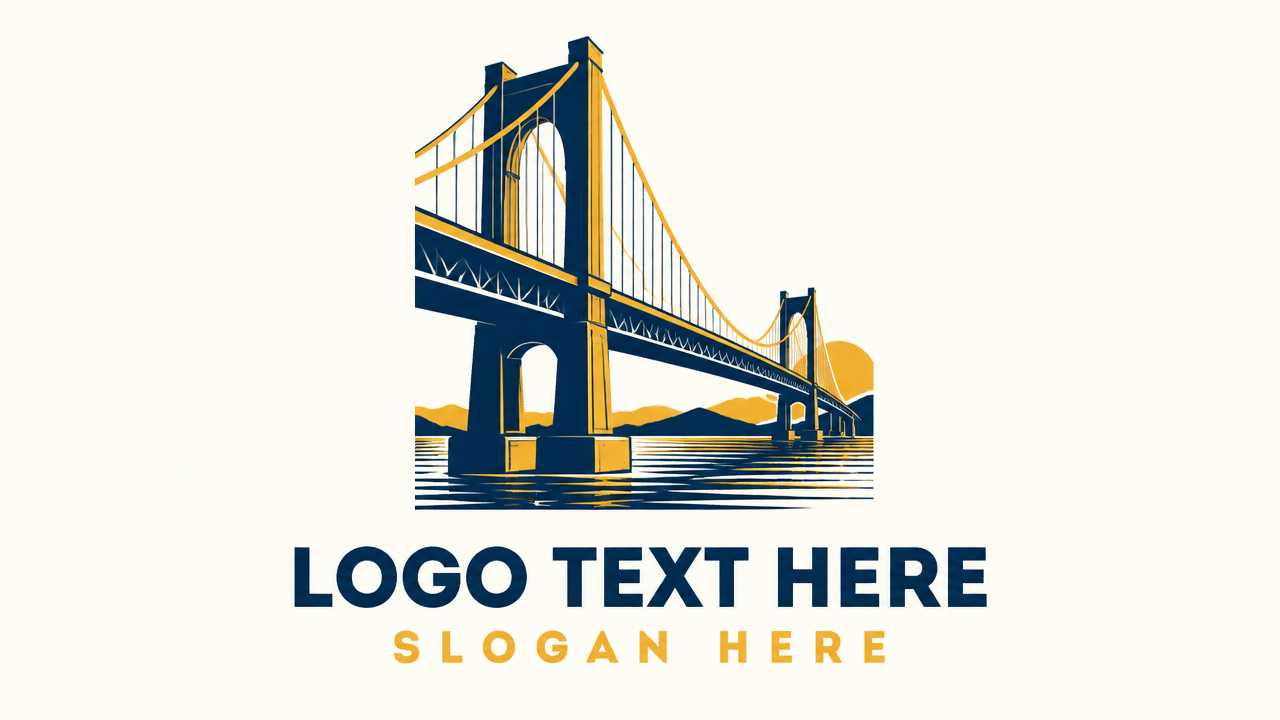 Geometric square frame arch bridge engineering logo with placeholder text