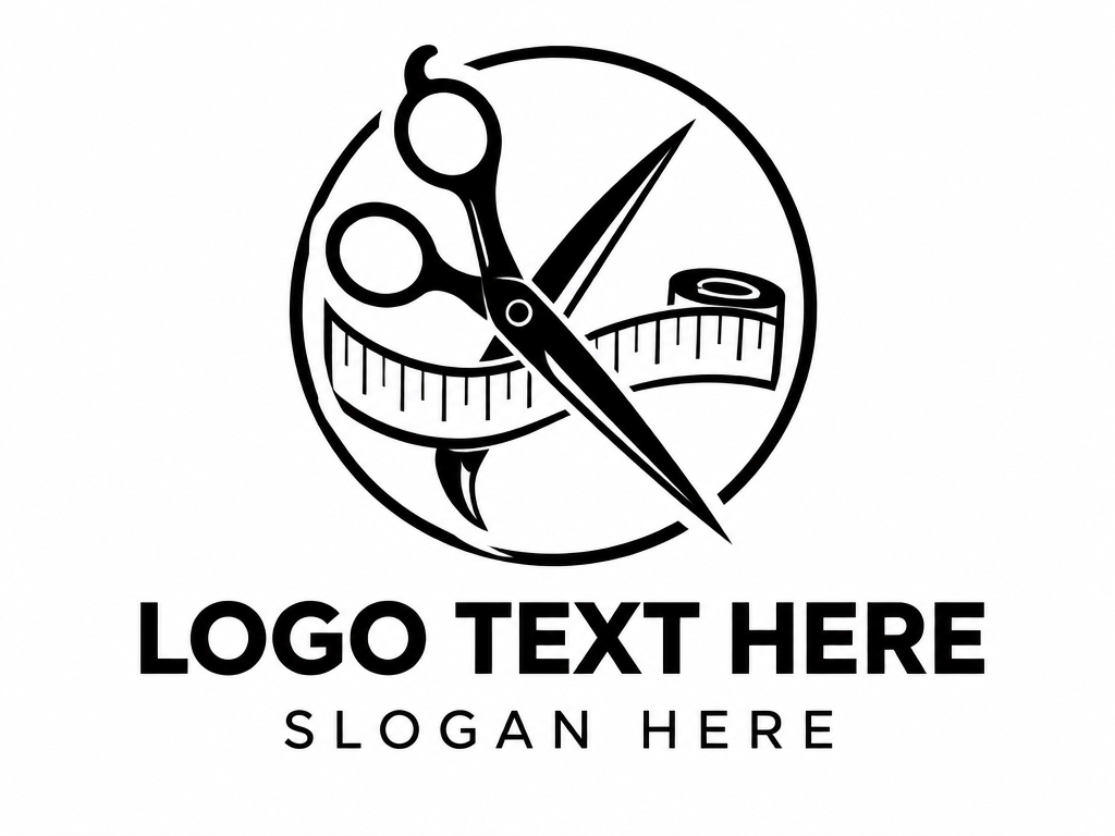  Minimalist tailor shears and measuring tape circular badge logo with placeholder text