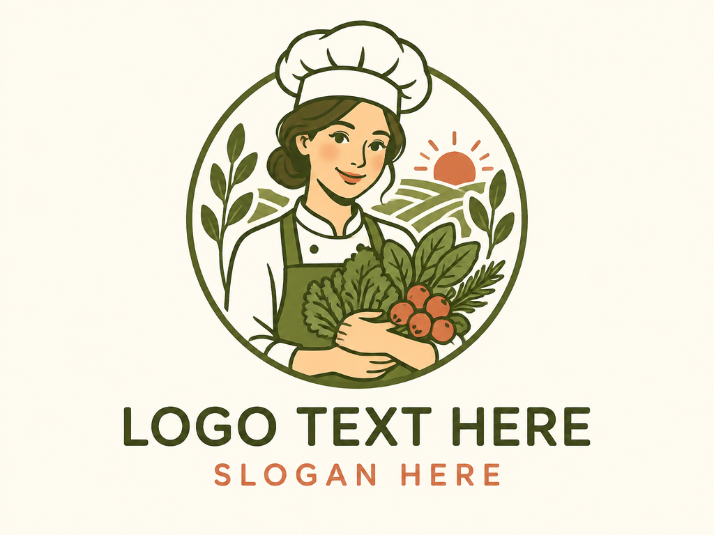  Modern farm-to-table organic female chef logo with placeholder text