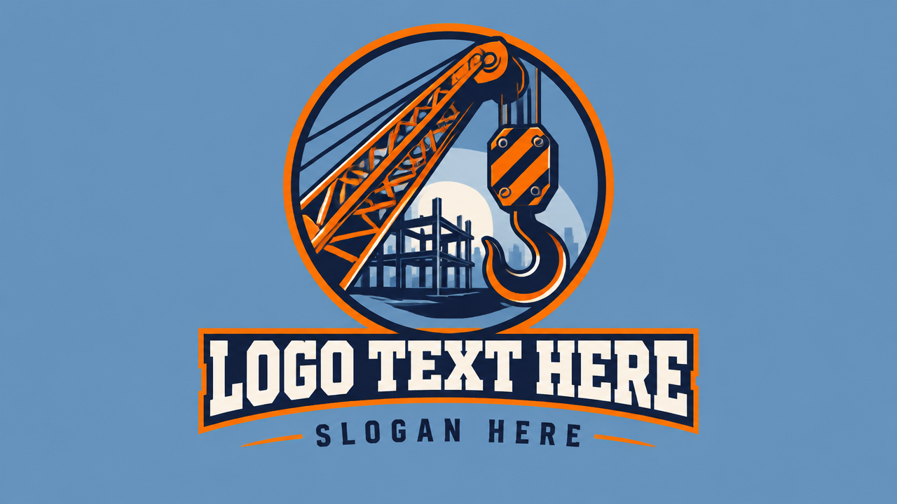 Construction tower crane hoist circular badge logo with placeholder text
