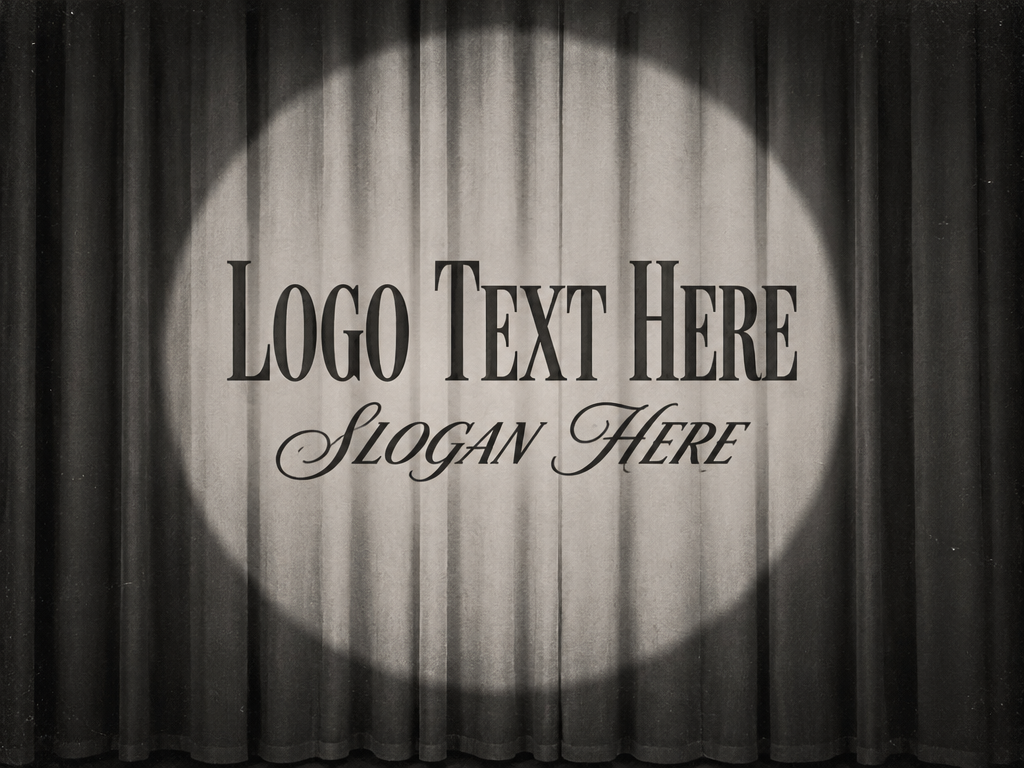 Classic vintage Hollywood theater curtain logo with placeholder text