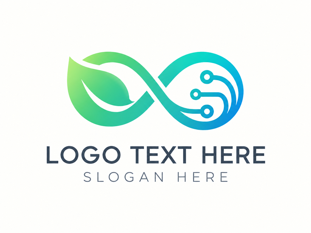 Modern cleantech digital energy loop leaf logo with placeholder text