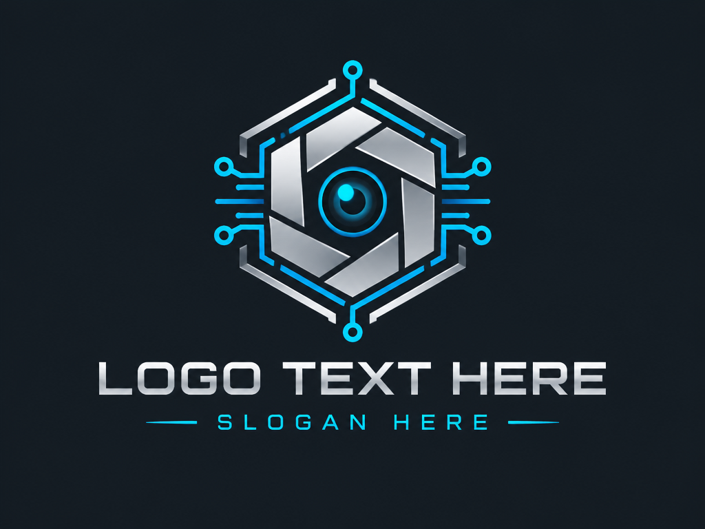  Geometric robotic cyber eye aperture logo with placeholder text