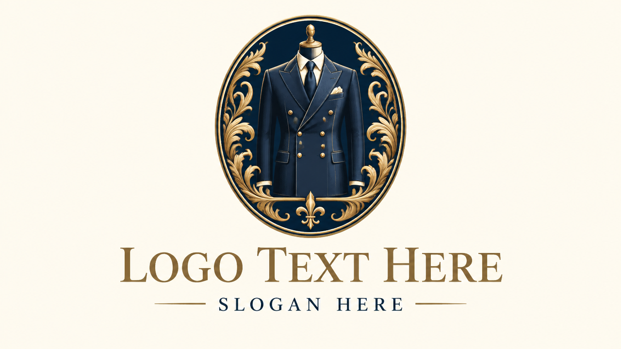 Vintage luxury bespoke tailor suit crest logo with placeholder text