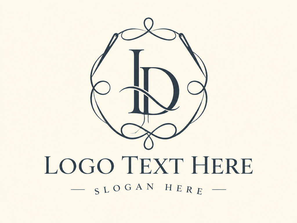 Elegant circular needle and thread monogram crest logo with placeholder text