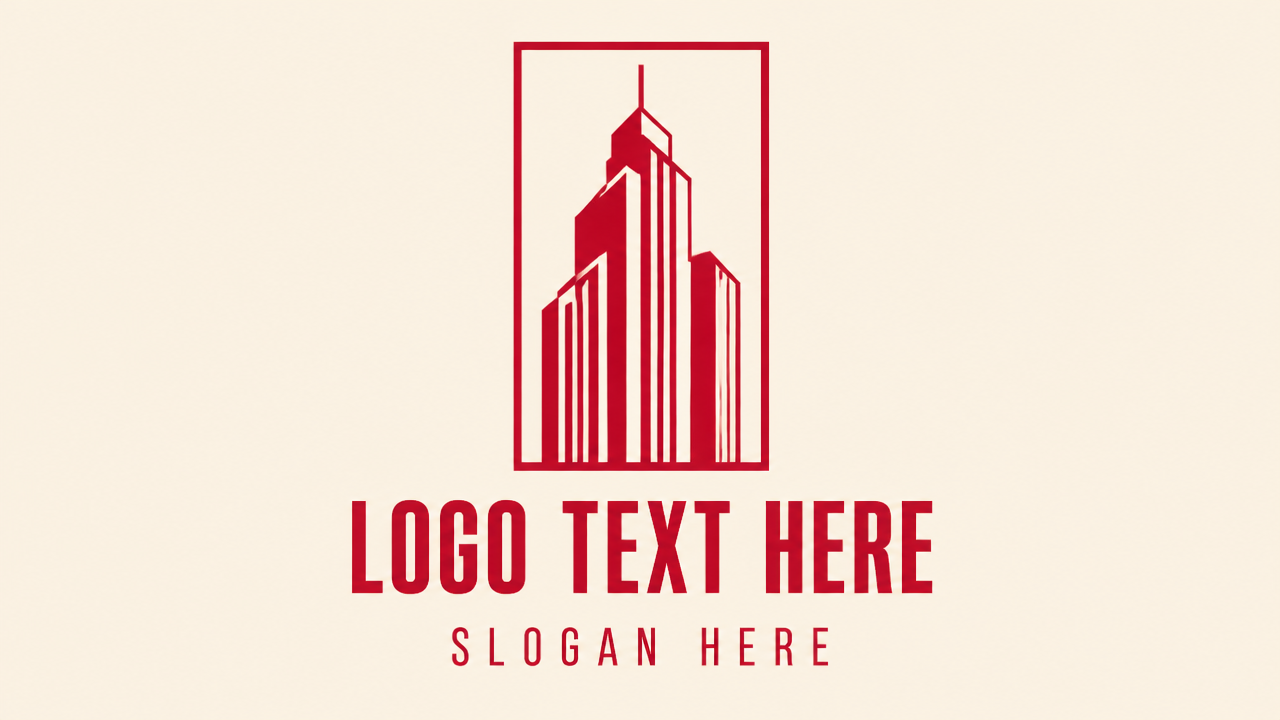 Minimalist skyscraper inside vertical rectangular frame logo with placeholder text